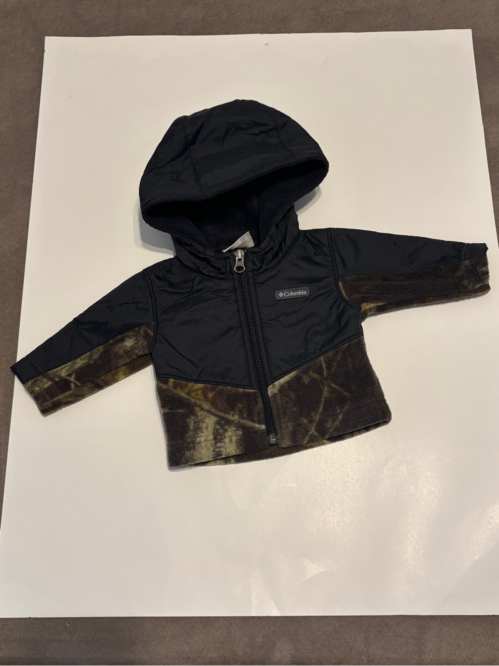 Columbia Black Jacket with Brown Camouflage Accents